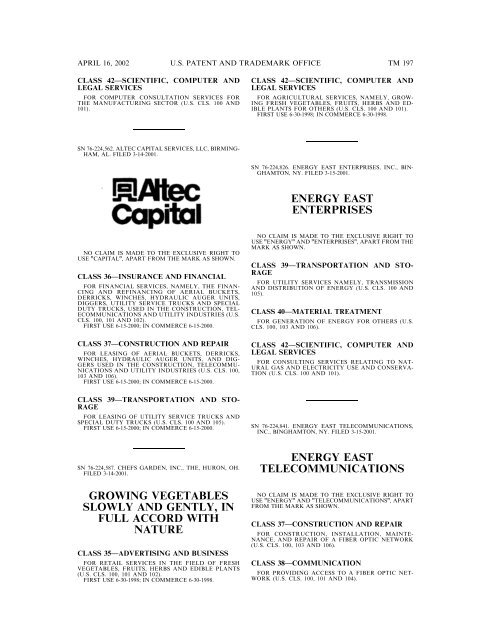 marks published for opposition - U.S. Patent and Trademark Office