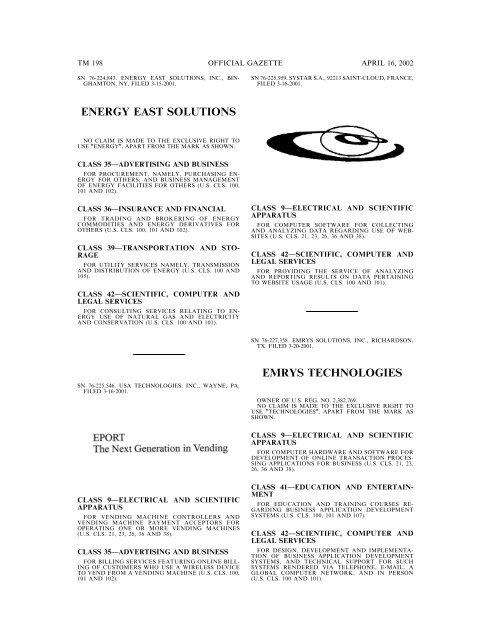 marks published for opposition - U.S. Patent and Trademark Office