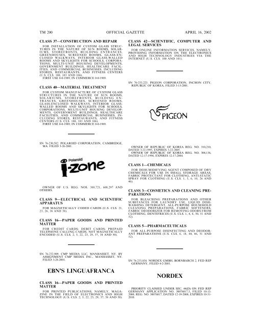 marks published for opposition - U.S. Patent and Trademark Office