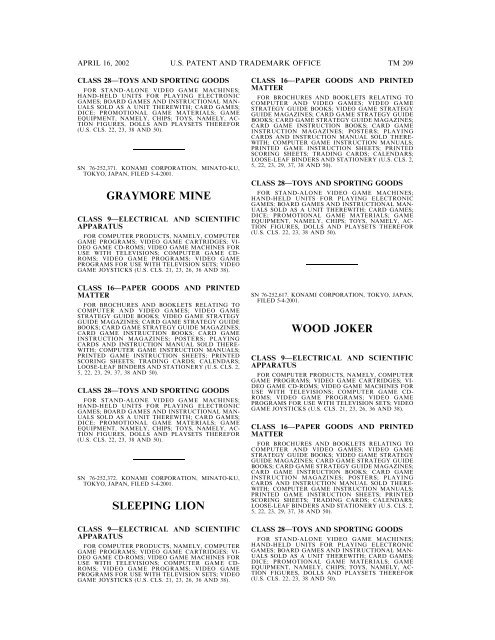 marks published for opposition - U.S. Patent and Trademark Office