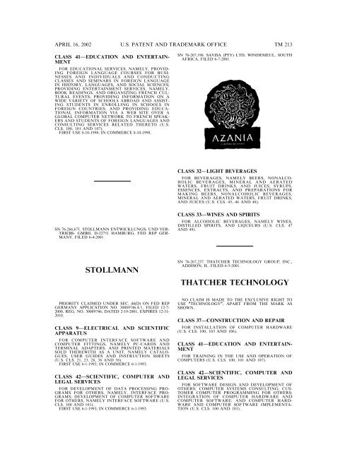 marks published for opposition - U.S. Patent and Trademark Office