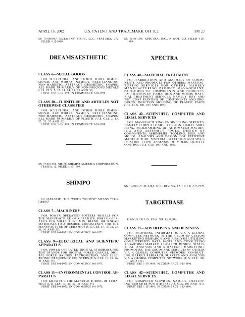 marks published for opposition - U.S. Patent and Trademark Office