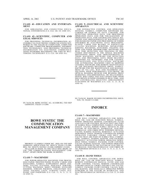 marks published for opposition - U.S. Patent and Trademark Office