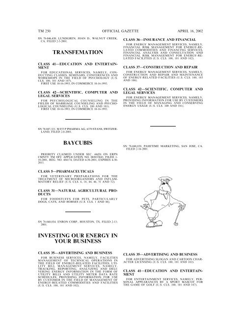 marks published for opposition - U.S. Patent and Trademark Office