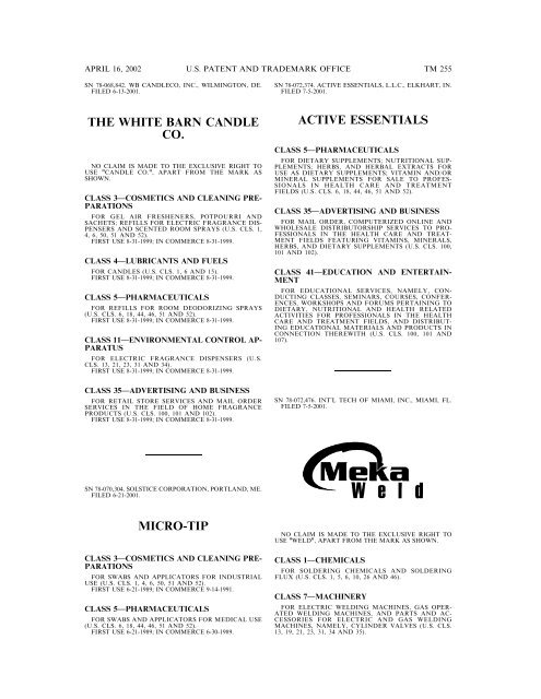 marks published for opposition - U.S. Patent and Trademark Office