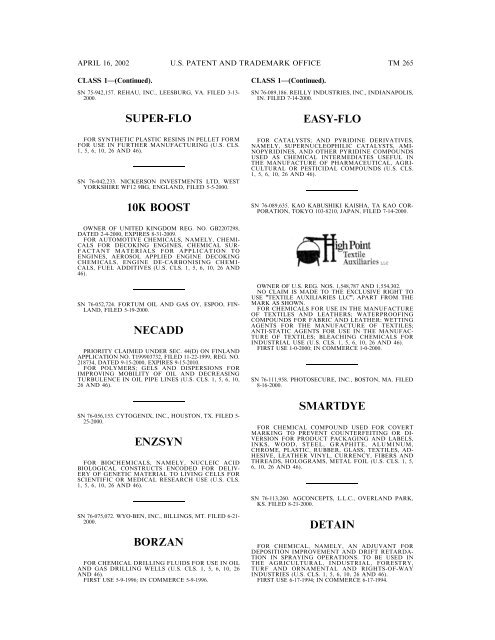 marks published for opposition - U.S. Patent and Trademark Office