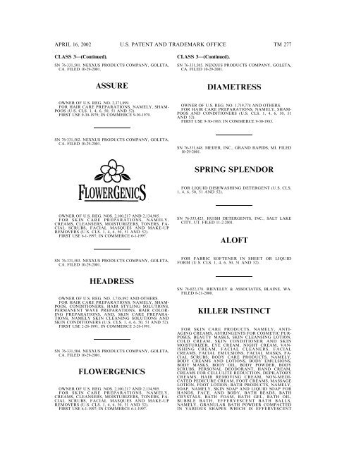 marks published for opposition - U.S. Patent and Trademark Office