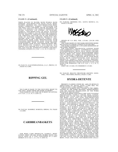 marks published for opposition - U.S. Patent and Trademark Office