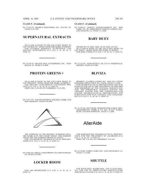 marks published for opposition - U.S. Patent and Trademark Office