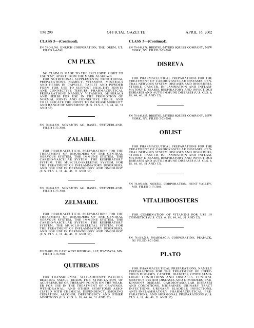 marks published for opposition - U.S. Patent and Trademark Office