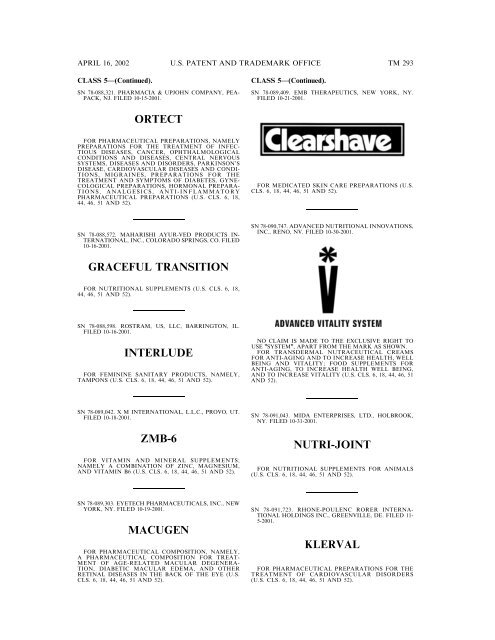 marks published for opposition - U.S. Patent and Trademark Office