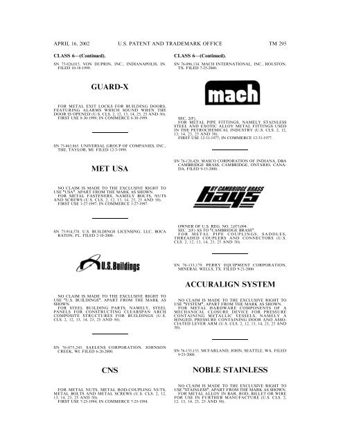 marks published for opposition - U.S. Patent and Trademark Office