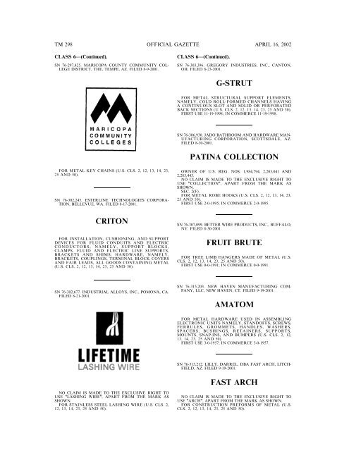 marks published for opposition - U.S. Patent and Trademark Office