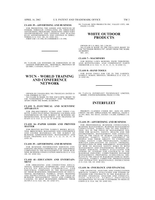 marks published for opposition - U.S. Patent and Trademark Office