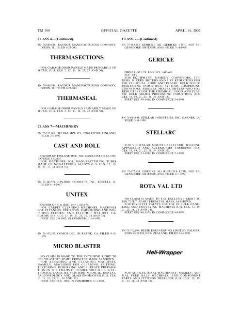 marks published for opposition - U.S. Patent and Trademark Office