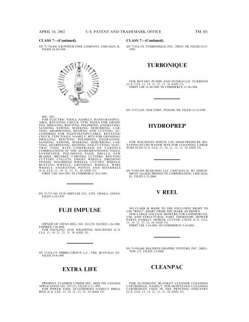 marks published for opposition - U.S. Patent and Trademark Office