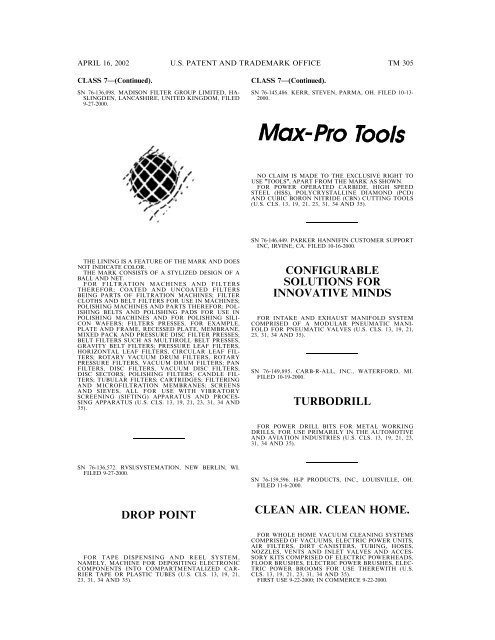 marks published for opposition - U.S. Patent and Trademark Office