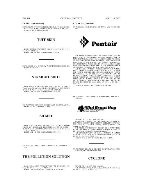 marks published for opposition - U.S. Patent and Trademark Office