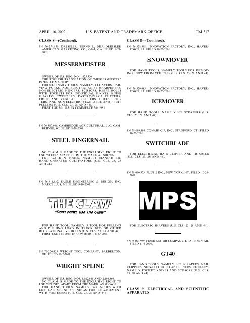 marks published for opposition - U.S. Patent and Trademark Office