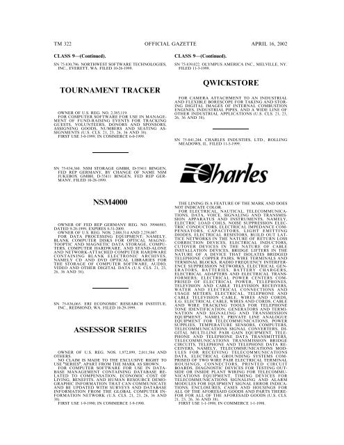 marks published for opposition - U.S. Patent and Trademark Office