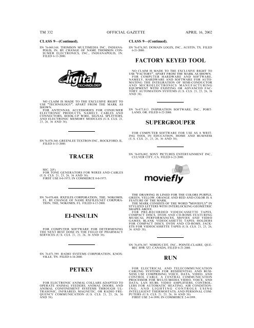 marks published for opposition - U.S. Patent and Trademark Office