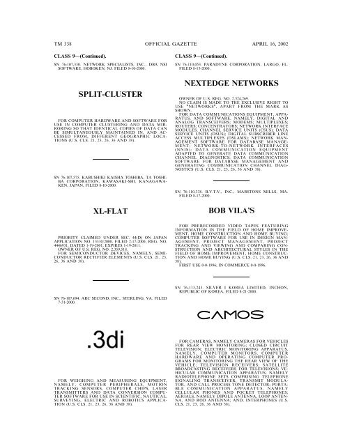 marks published for opposition - U.S. Patent and Trademark Office