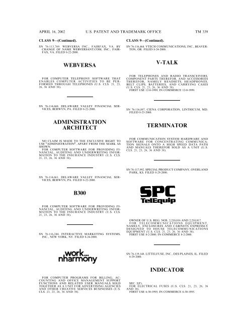 marks published for opposition - U.S. Patent and Trademark Office