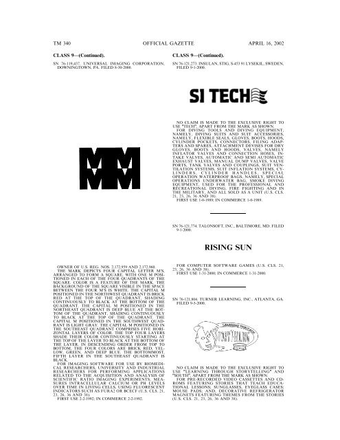 marks published for opposition - U.S. Patent and Trademark Office