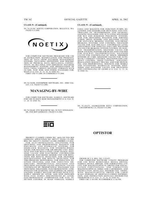 marks published for opposition - U.S. Patent and Trademark Office