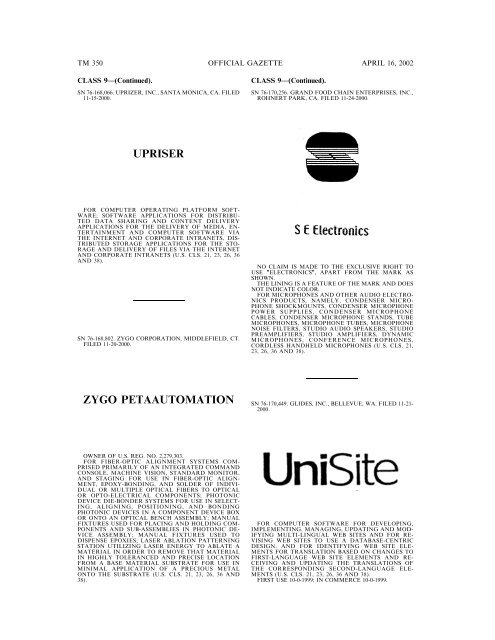 marks published for opposition - U.S. Patent and Trademark Office