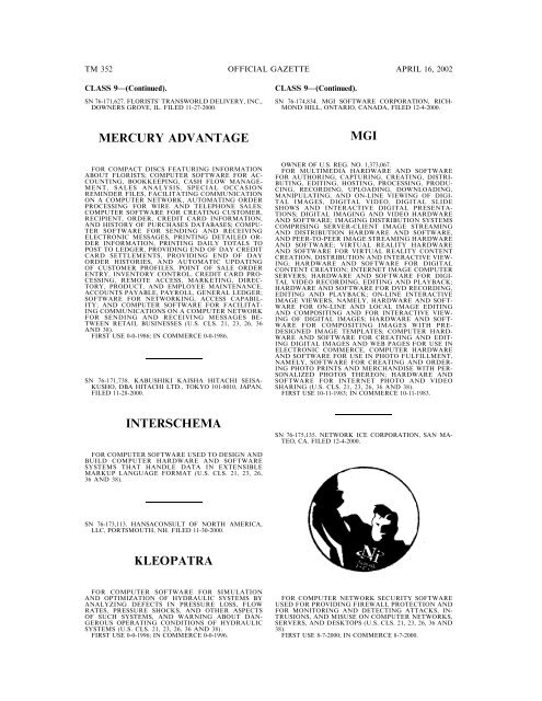 marks published for opposition - U.S. Patent and Trademark Office