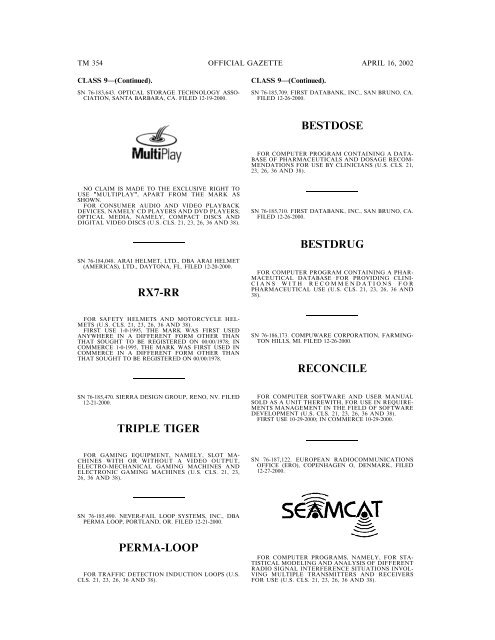 marks published for opposition - U.S. Patent and Trademark Office