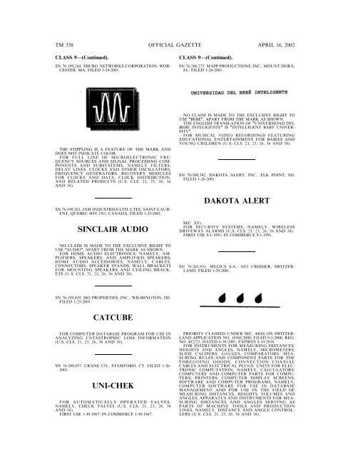 marks published for opposition - U.S. Patent and Trademark Office