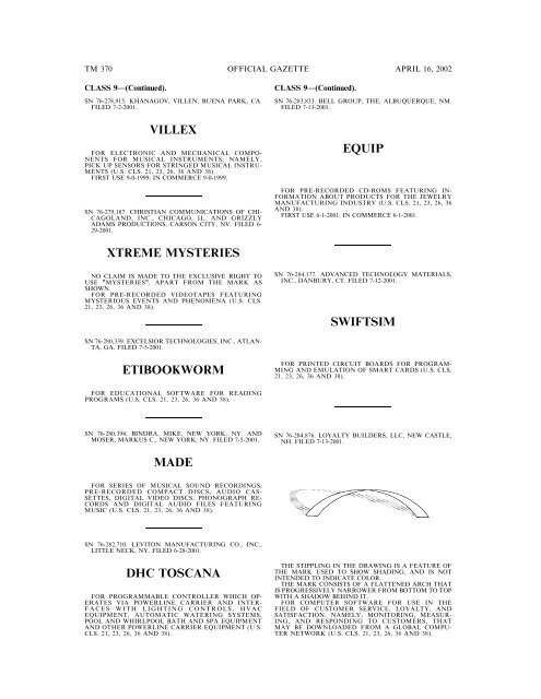 marks published for opposition - U.S. Patent and Trademark Office