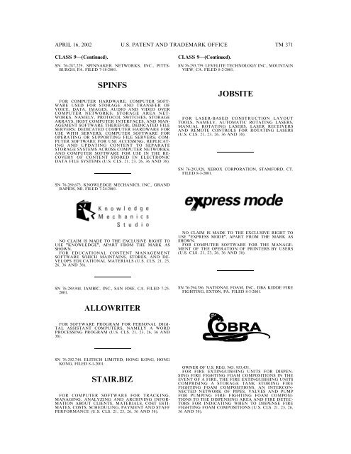 marks published for opposition - U.S. Patent and Trademark Office