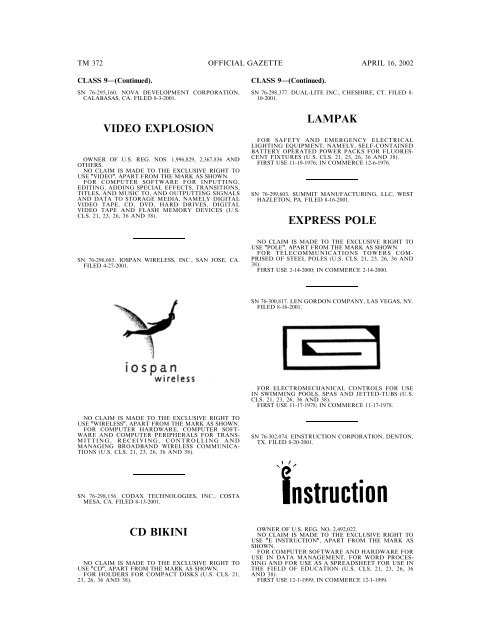 marks published for opposition - U.S. Patent and Trademark Office