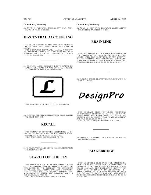 marks published for opposition - U.S. Patent and Trademark Office