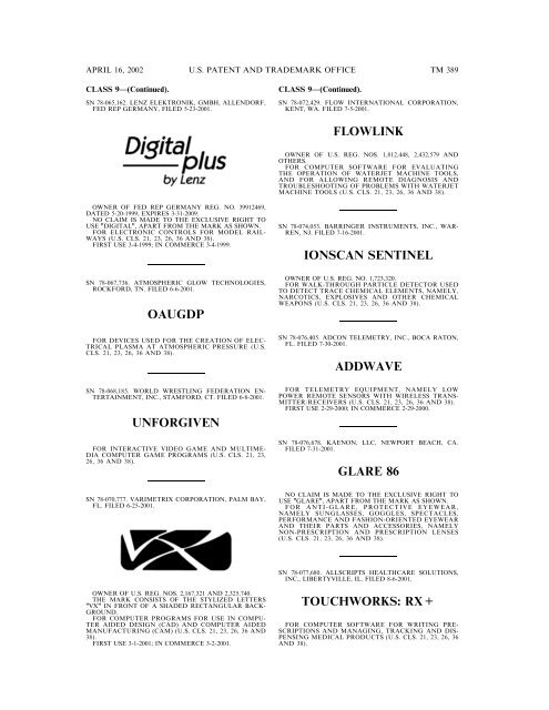 marks published for opposition - U.S. Patent and Trademark Office