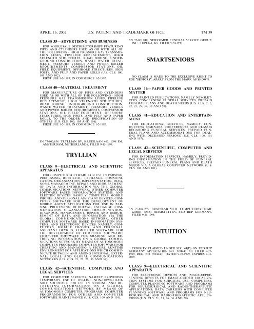 marks published for opposition - U.S. Patent and Trademark Office