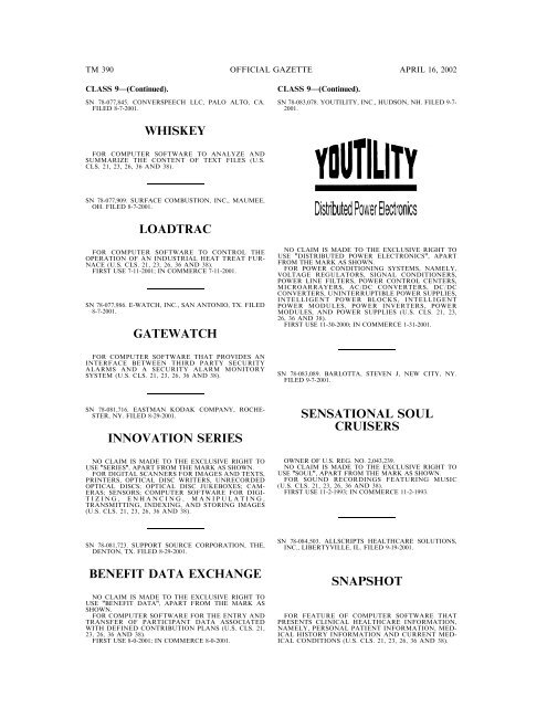 marks published for opposition - U.S. Patent and Trademark Office