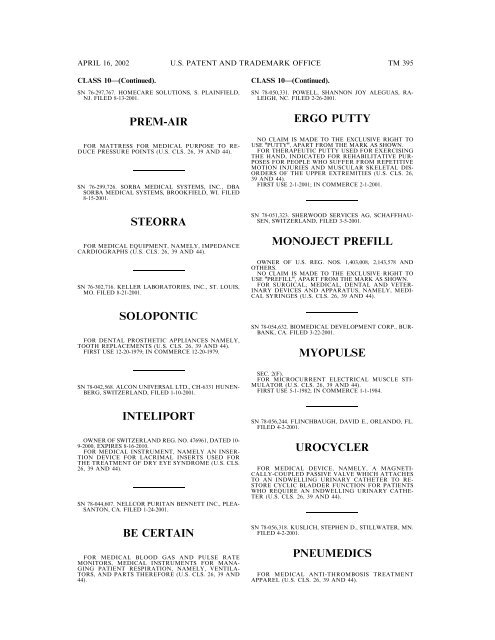 marks published for opposition - U.S. Patent and Trademark Office