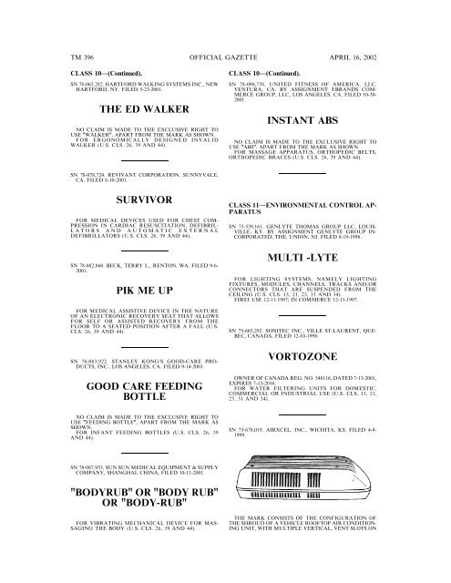 marks published for opposition - U.S. Patent and Trademark Office