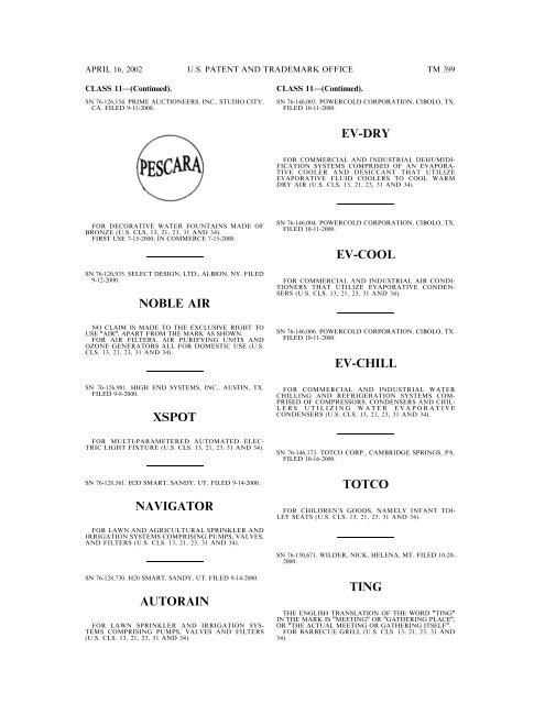 marks published for opposition - U.S. Patent and Trademark Office