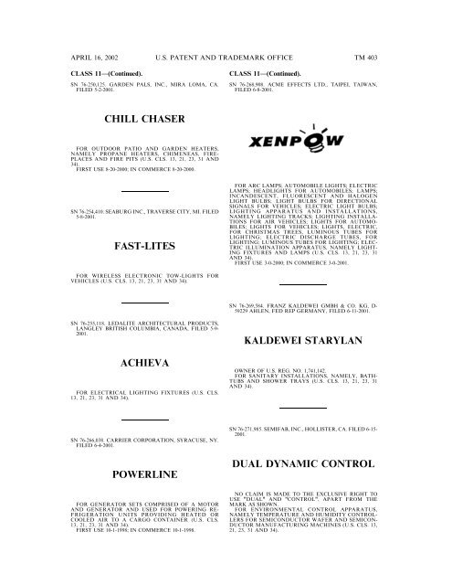 marks published for opposition - U.S. Patent and Trademark Office