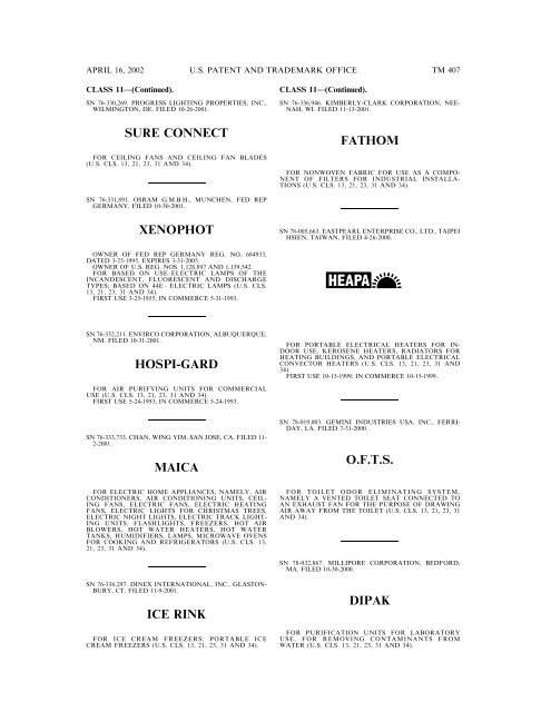 marks published for opposition - U.S. Patent and Trademark Office