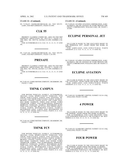 marks published for opposition - U.S. Patent and Trademark Office