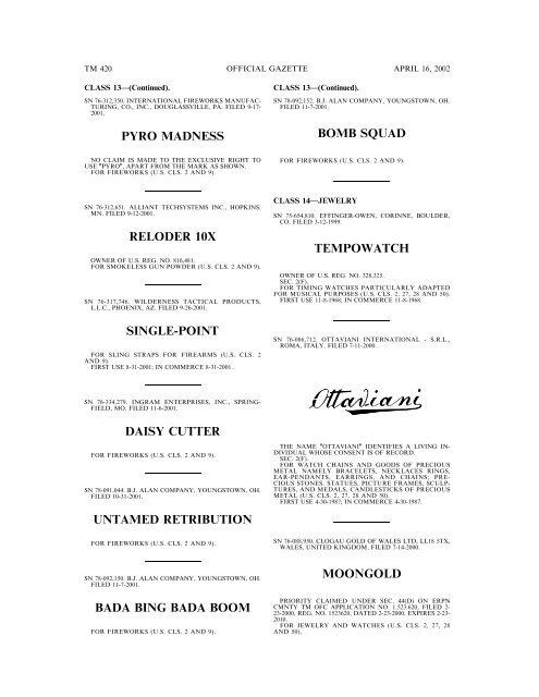 marks published for opposition - U.S. Patent and Trademark Office