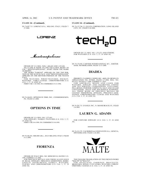 marks published for opposition - U.S. Patent and Trademark Office