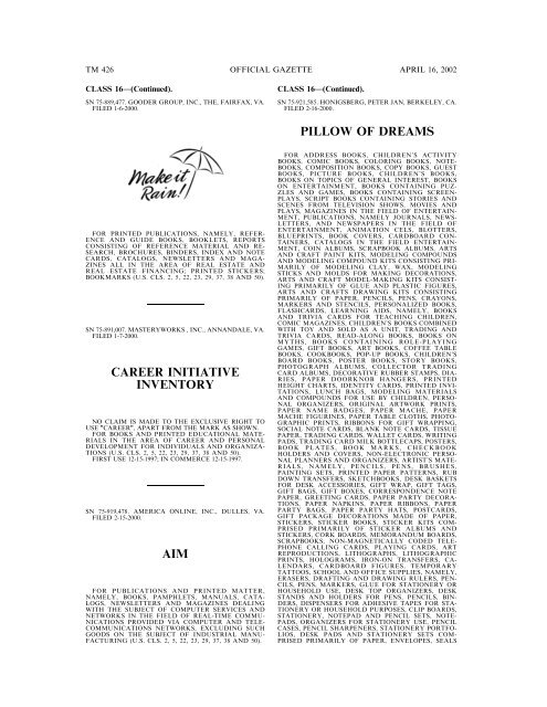 marks published for opposition - U.S. Patent and Trademark Office