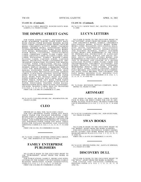 marks published for opposition - U.S. Patent and Trademark Office